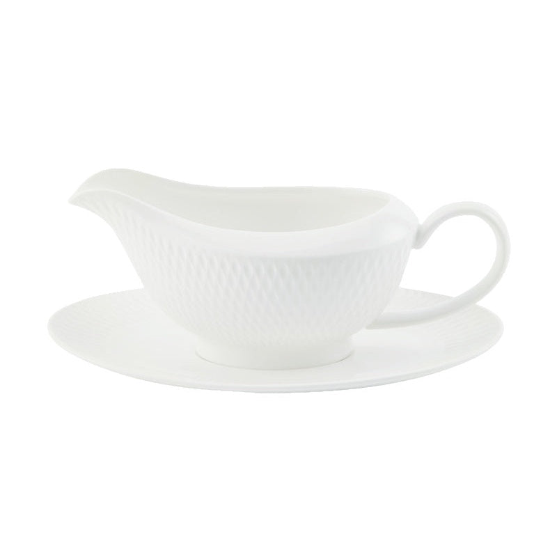 MW White Basics Diamonds Gravy Boat & Saucer 480ML Gift Boxed