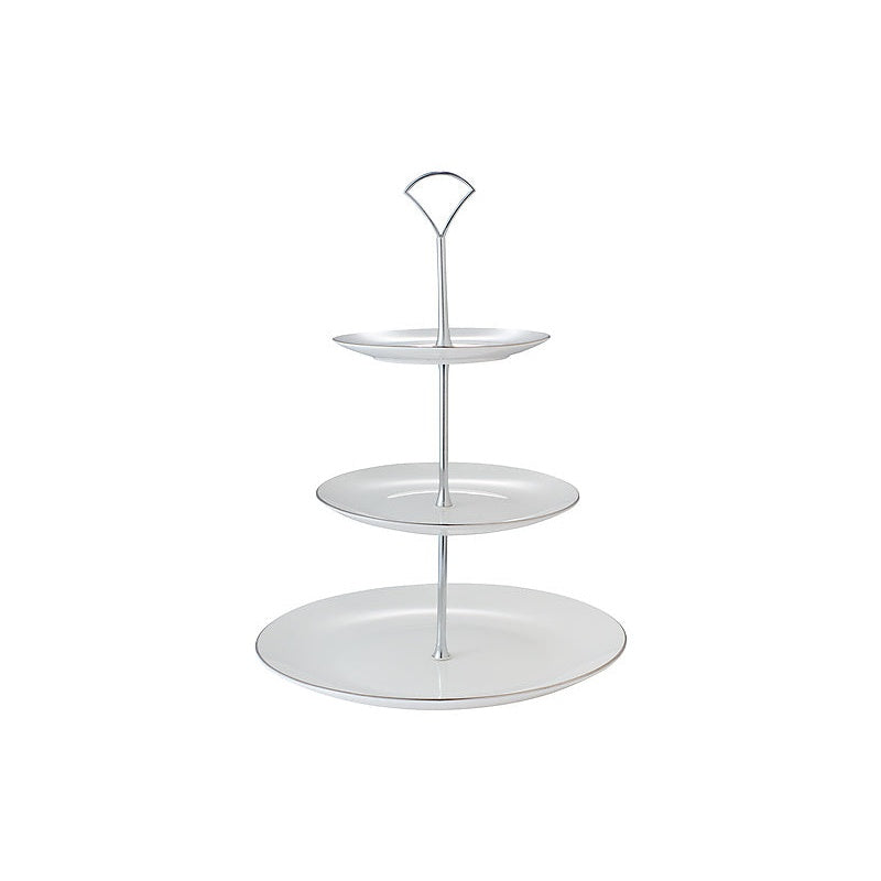 MW White Platinum 3 Tier Cake Stand 15/19/28x37cm Platinum Gift Boxed