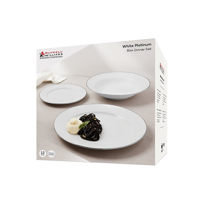 MW White Platinum Rim Dinner Set 12pc Platinum Gift Boxed