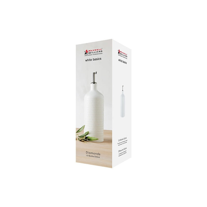 MW White Basics Diamonds Oil Bottle With Stainless Steel Pourer 500ML Gift Boxed