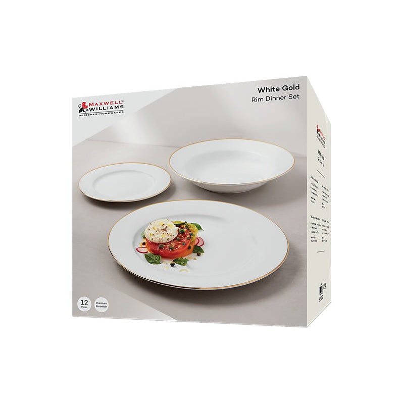 MW White Gold Rim Dinner Set 12pc Gold Gift Boxed