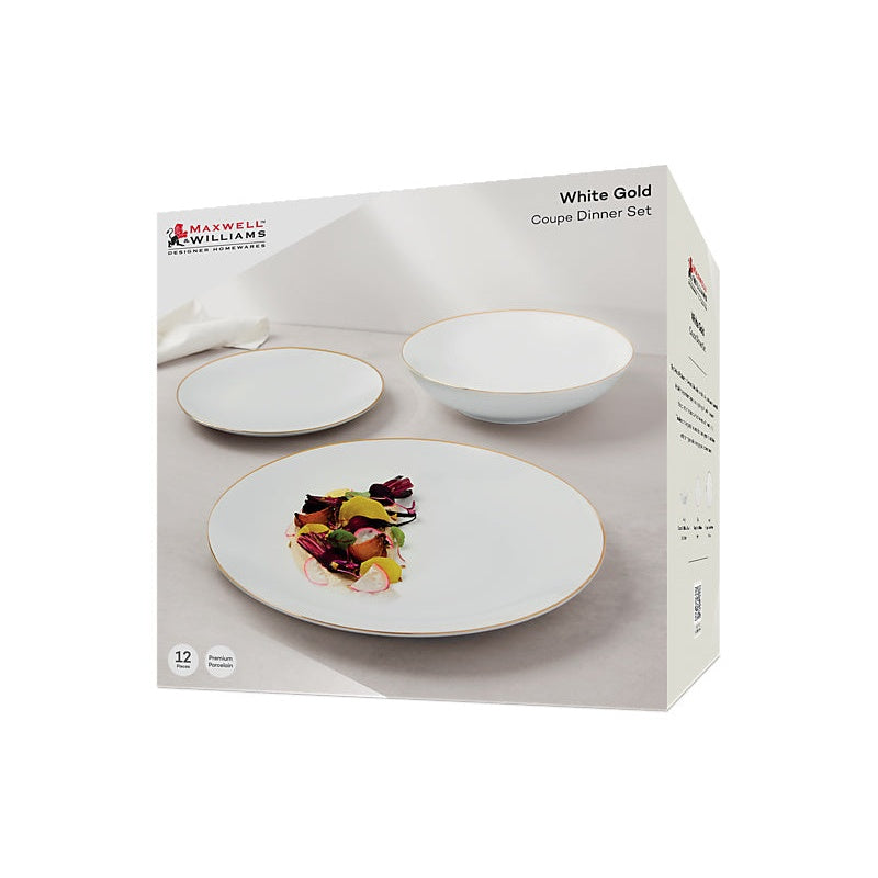 MW White Gold Coupe Dinner Set 12pc Gold Gift Boxed