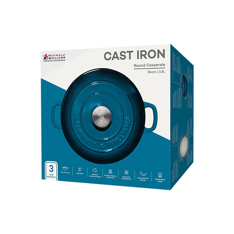 MW Cast Iron Round Casserole Midnight Blue 24cm / 3.3L Gift Boxed