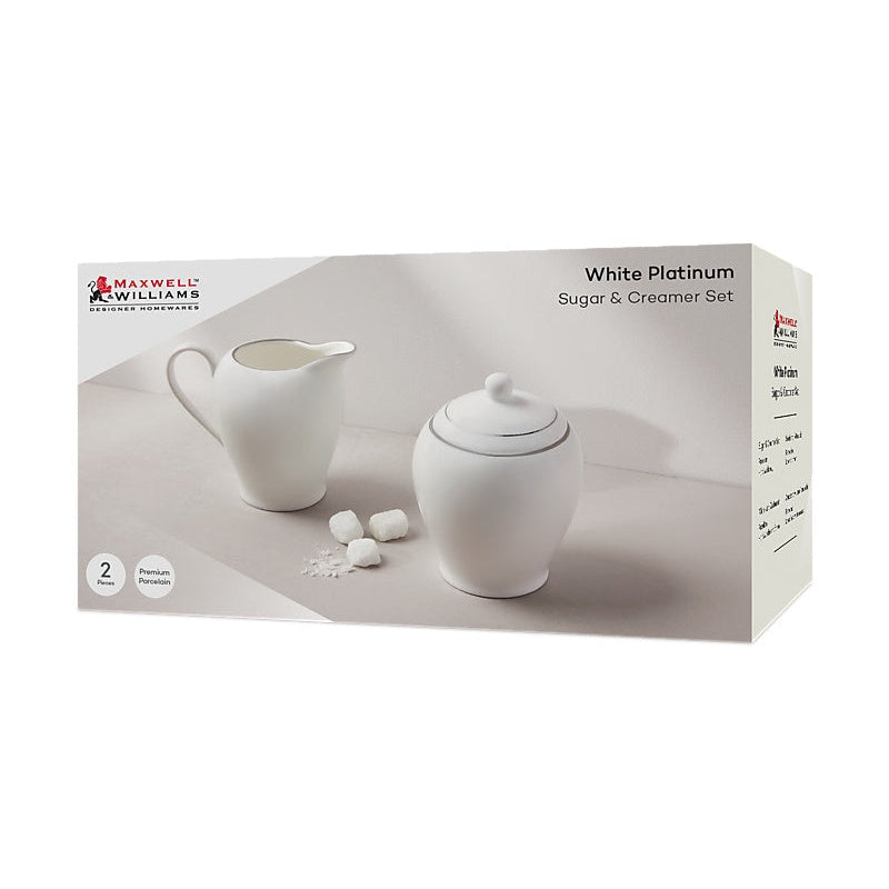 MW White Platinum Sugar & Creamer Set Platinum Gift Boxed