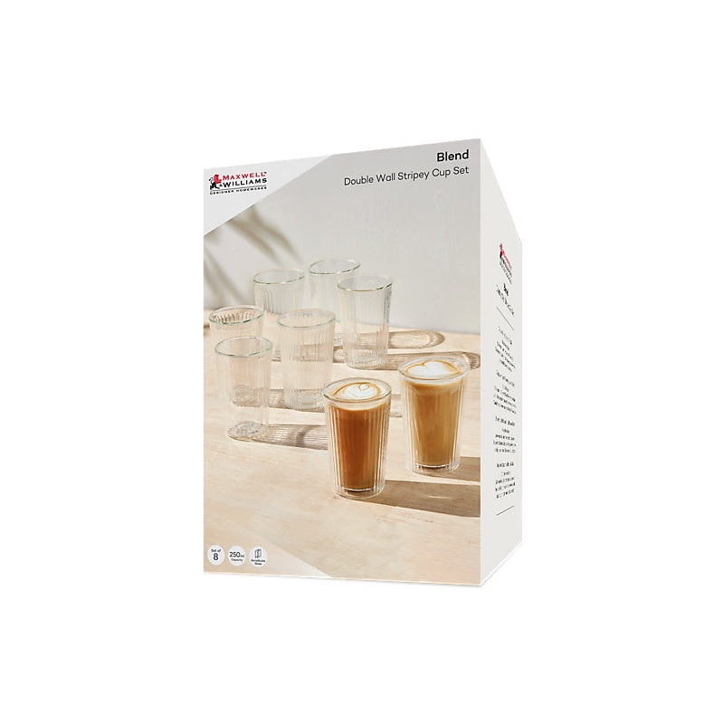 MW Blend Stripey Double Wall Cup 250ML Set 8 Gift Boxed