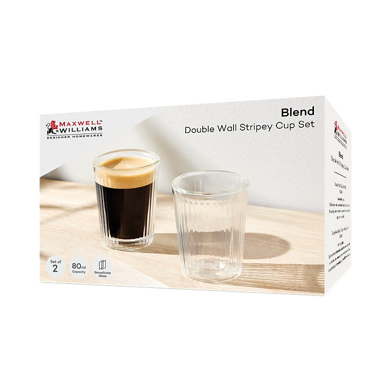 MW Blend Stripey Double Wall Cup 80ML Set 2 Gift Boxed