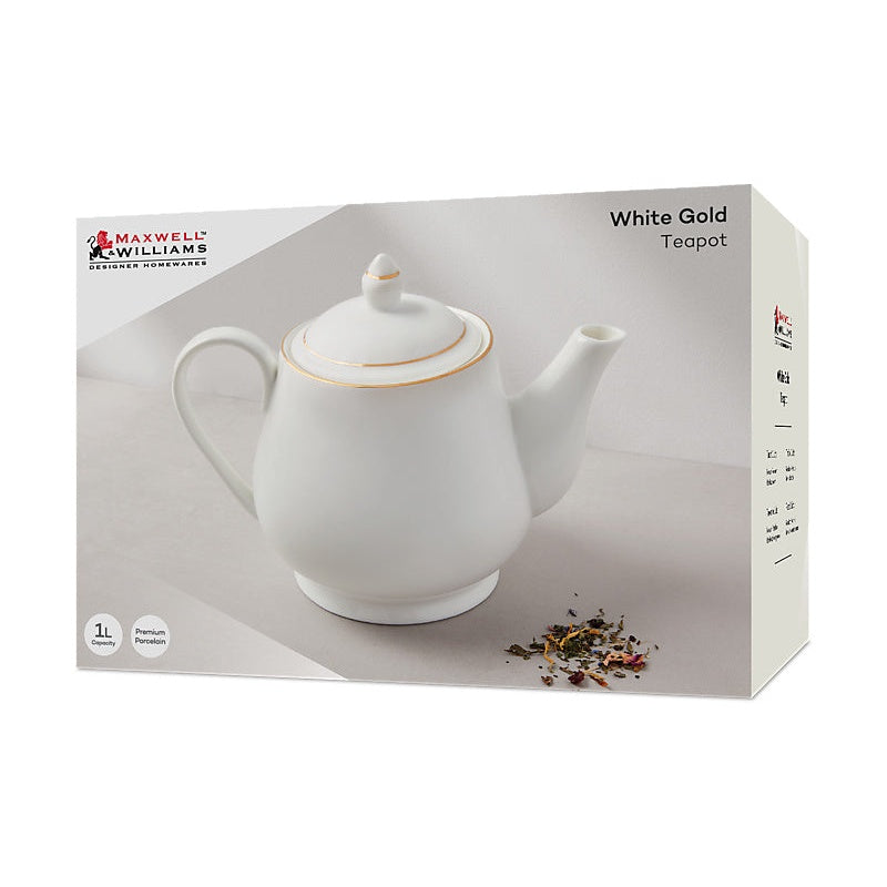 MW White Gold Teapot 1L Gold Gift Boxed