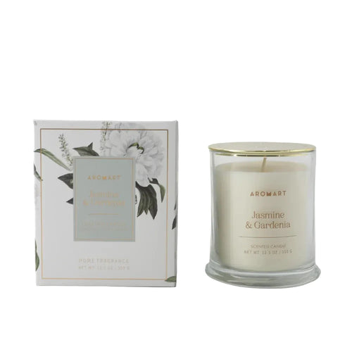 Aromart candle and packaging on a white background