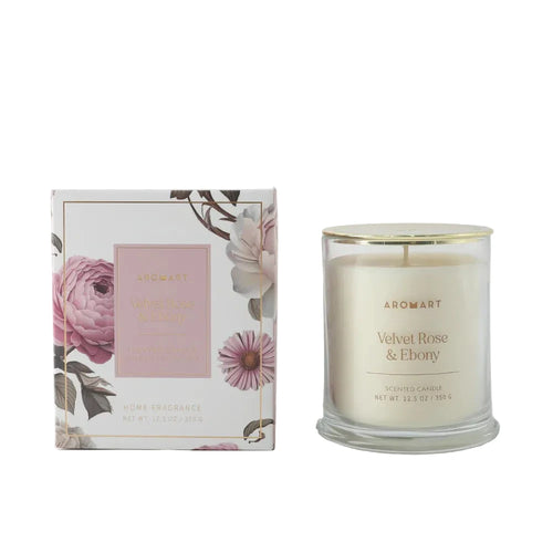 Aromart candle and packaging on a white background