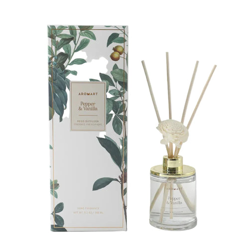 Aromart Pepper & Vanilla diffuser with packaging on a white background