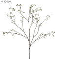 Artificial plant branch with small green buds on a white background