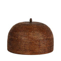 Woven basket with a lid on a white background