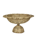 Wicker basket with a pedestal base on a light gray background