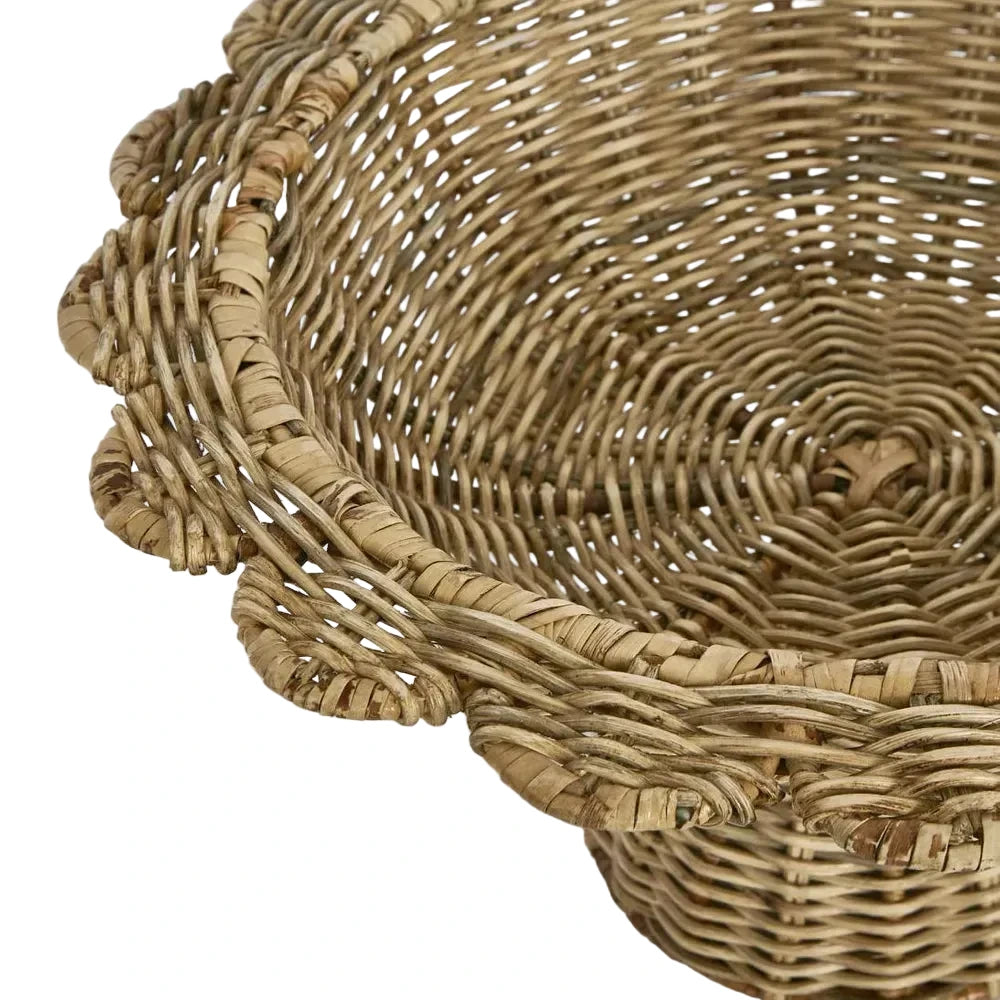 Close-up of a wicker basket on a light gray background