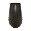 Black textured vase on a light gray background