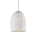 White woven pendant light on a white background