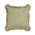 Green cushion with ruffled edges on a white background