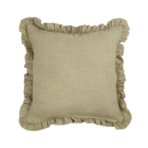 Beige pillow with ruffled edges on a white background