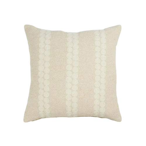 Beige pillow with a textured pattern on a white background
