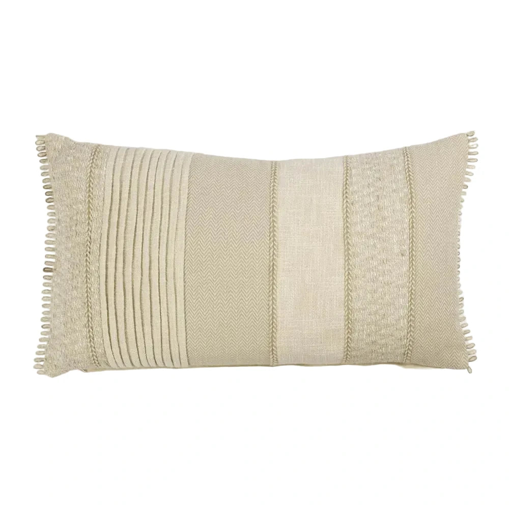 Textured rectangular pillow with striped pattern on a white background