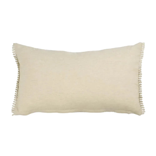 Beige pillow with frayed edges on a white background