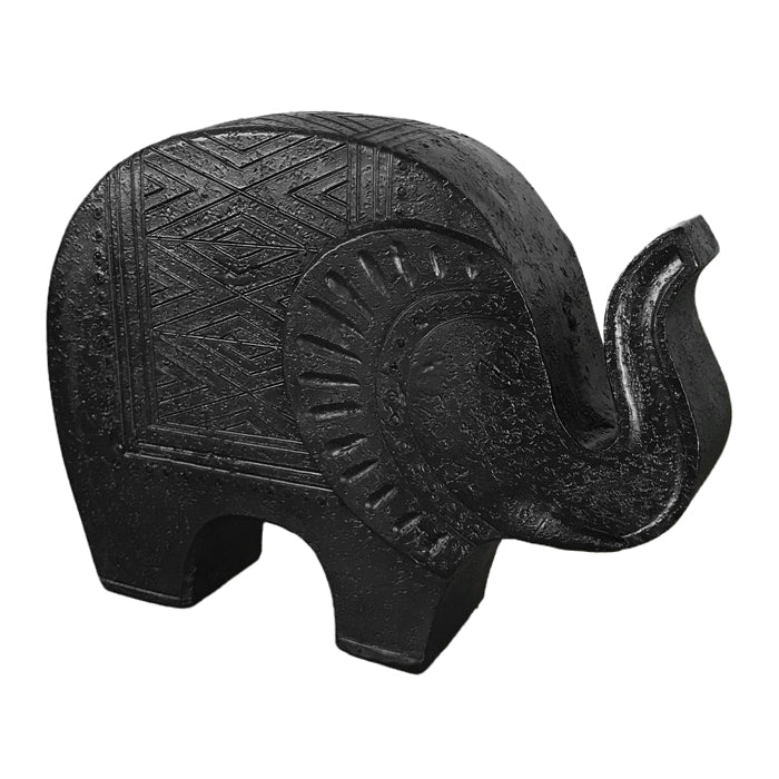 LOGAN RESIN CARVED ELEPHANT STATUE BLACK