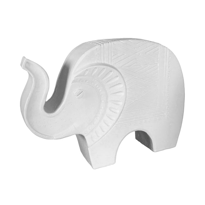 LOGAN RESIN CARVED ELEPHANT STATUE WHITE