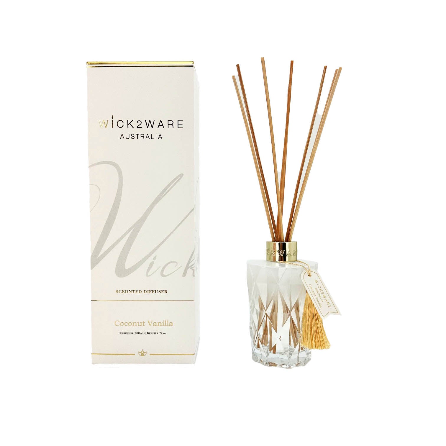 Vick2ware Australia diffuser with coconut vanilla scent on a white background