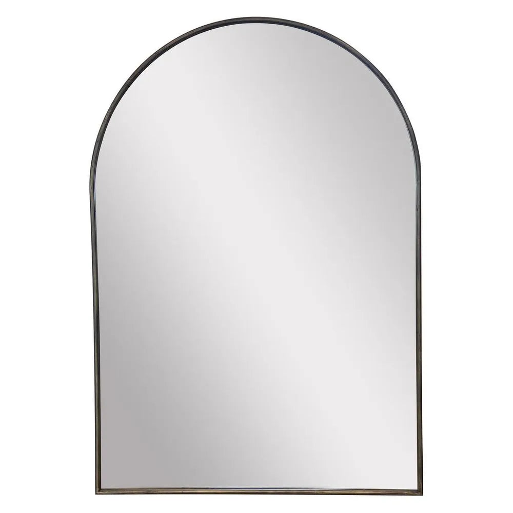 Arched mirror with a black frame on a white background