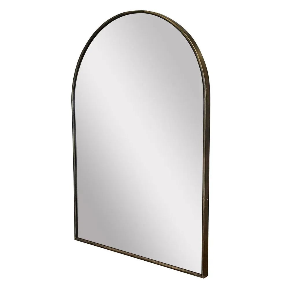 Arched mirror with a gold frame on a white background