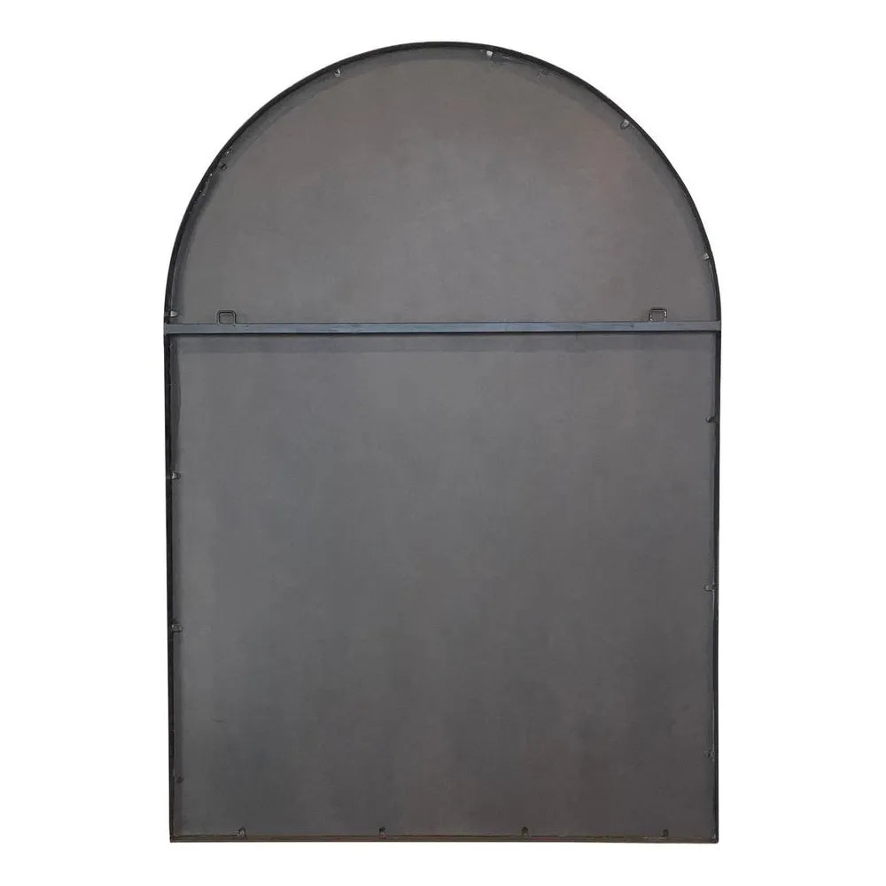Arched metal fireback on a white background