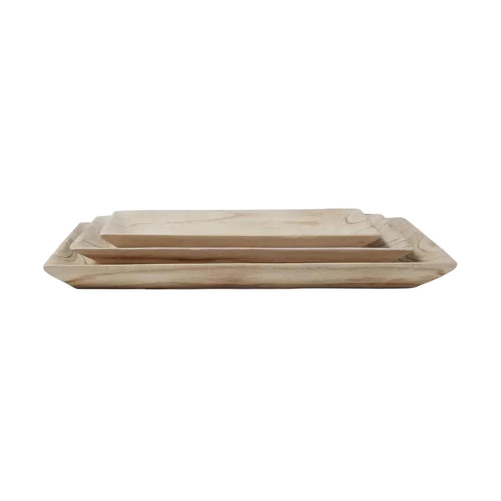 Set of two wooden trays on a white background