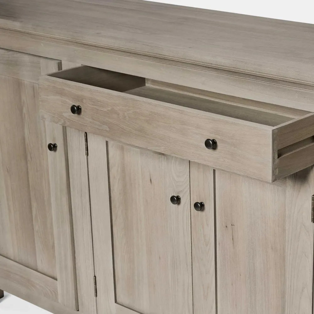 Wooden cabinet with a countertop and visible hardware on a white background