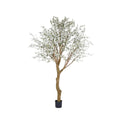 Artificial tree with green leaves in a pot on a white background