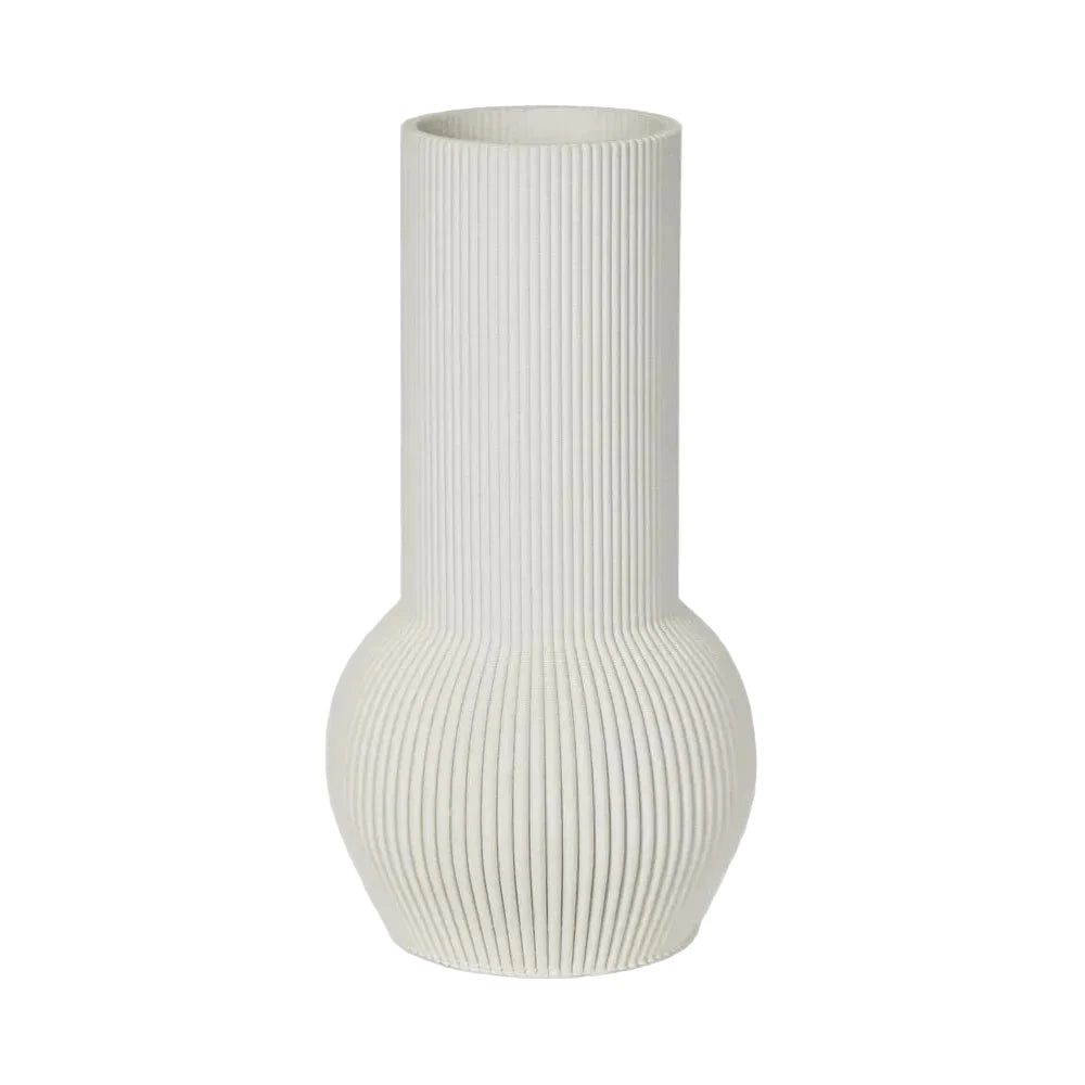 White ribbed vase on a light gray background