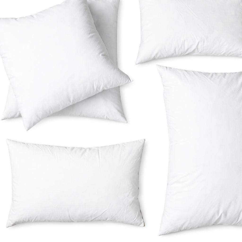 Collection of white pillows on a white background